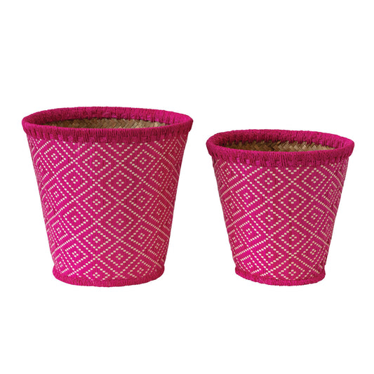 Hand Woven  Fuchsia Baskets with Pattern Set of 2