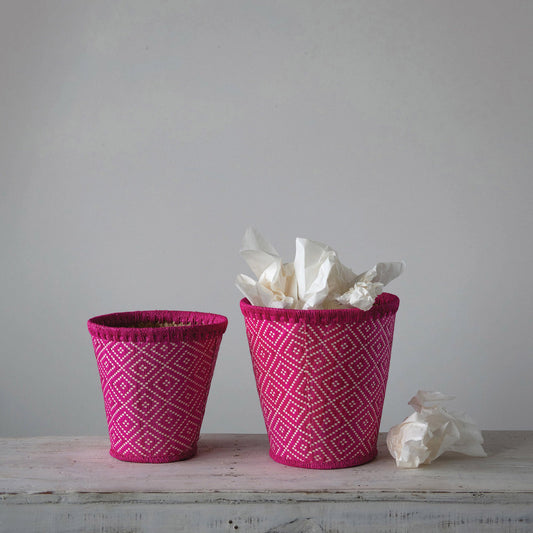 Hand Woven  Fuchsia Baskets with Pattern Set of 2