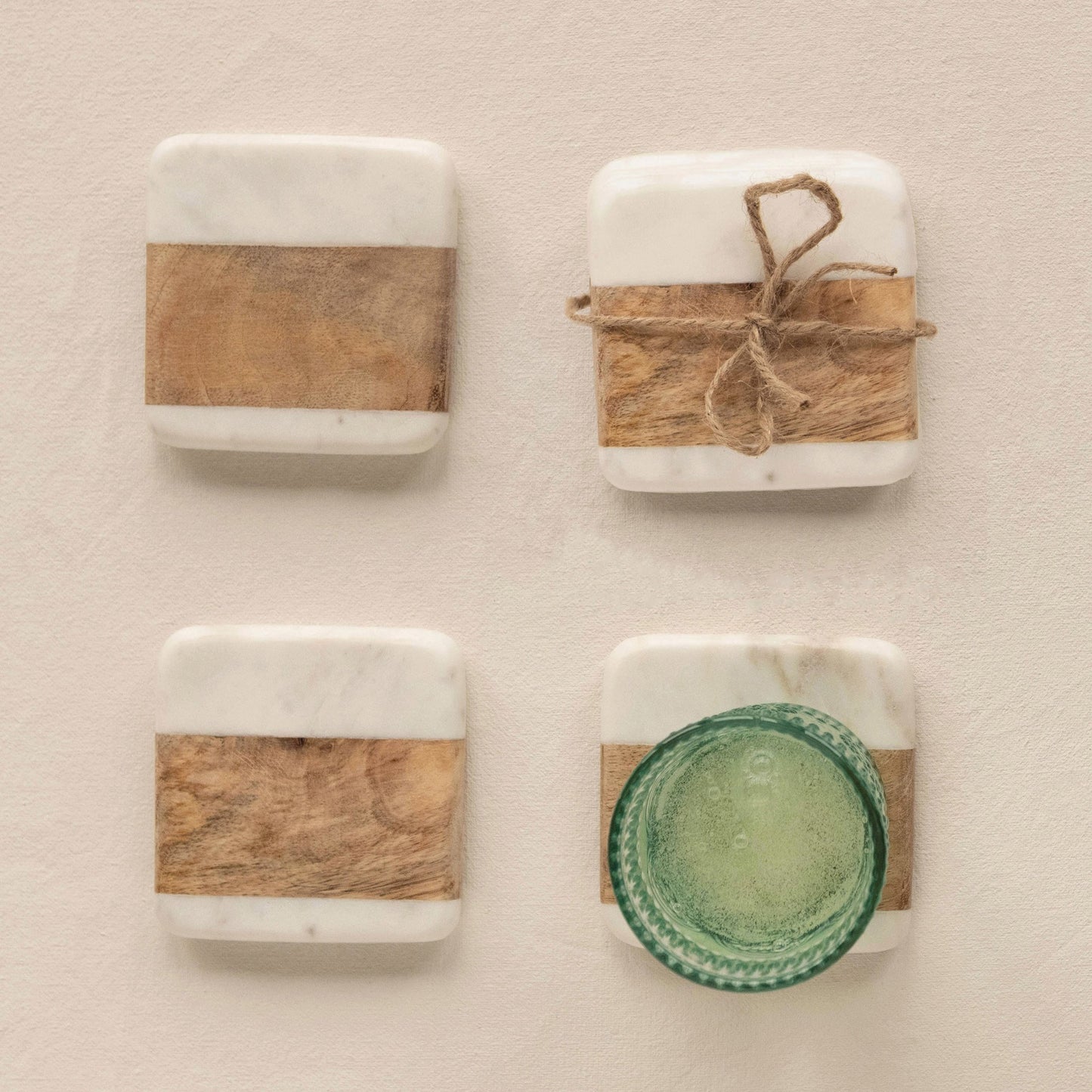 Marble and Acacia Wood Coasters Set of 4