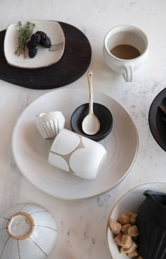 Hand-Painted Stoneware Cup with Scallop Design