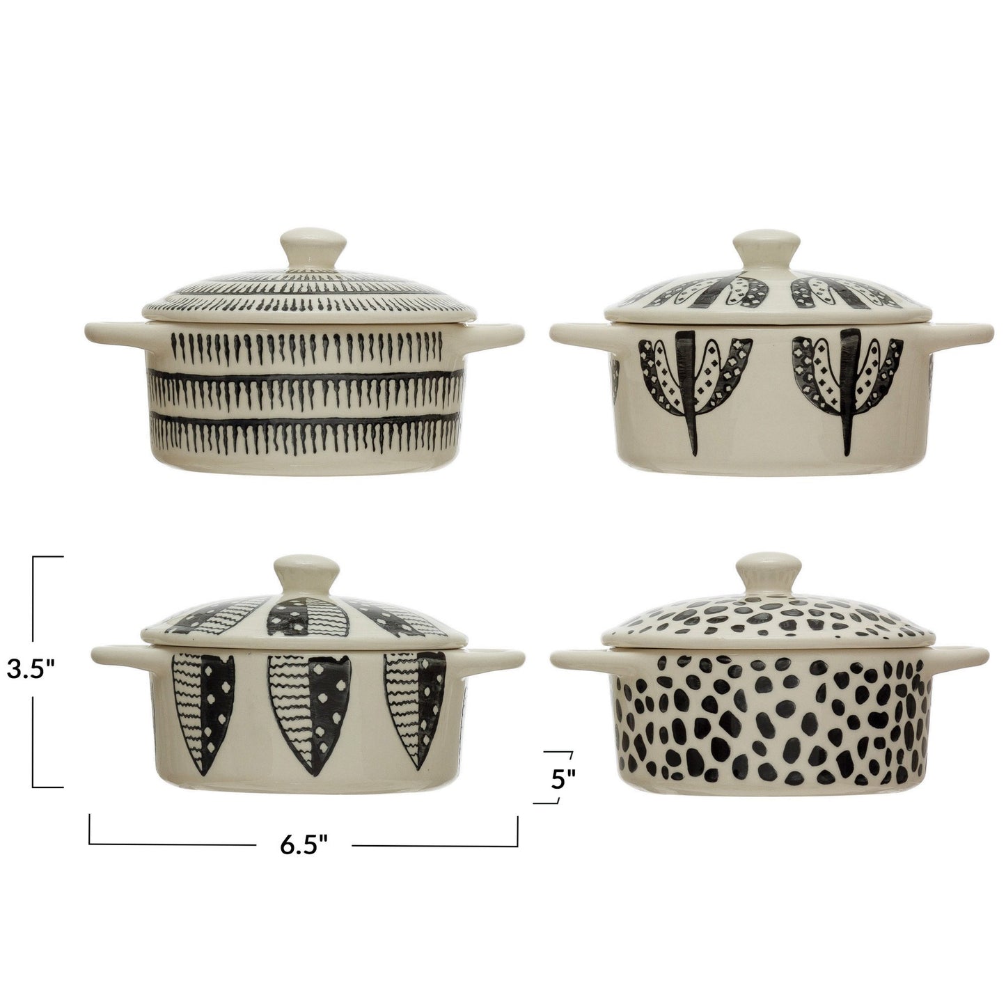 5" Stoneware Mini Baker with Lid and Pattern