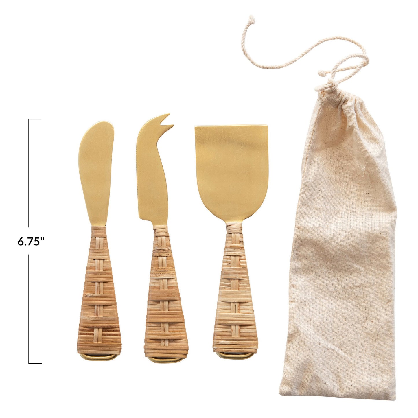 Set of 3 Cheese Knives with Wrapped Handles