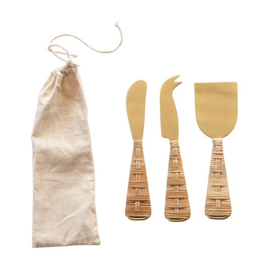 Set of 3 Cheese Knives with Wrapped Handles