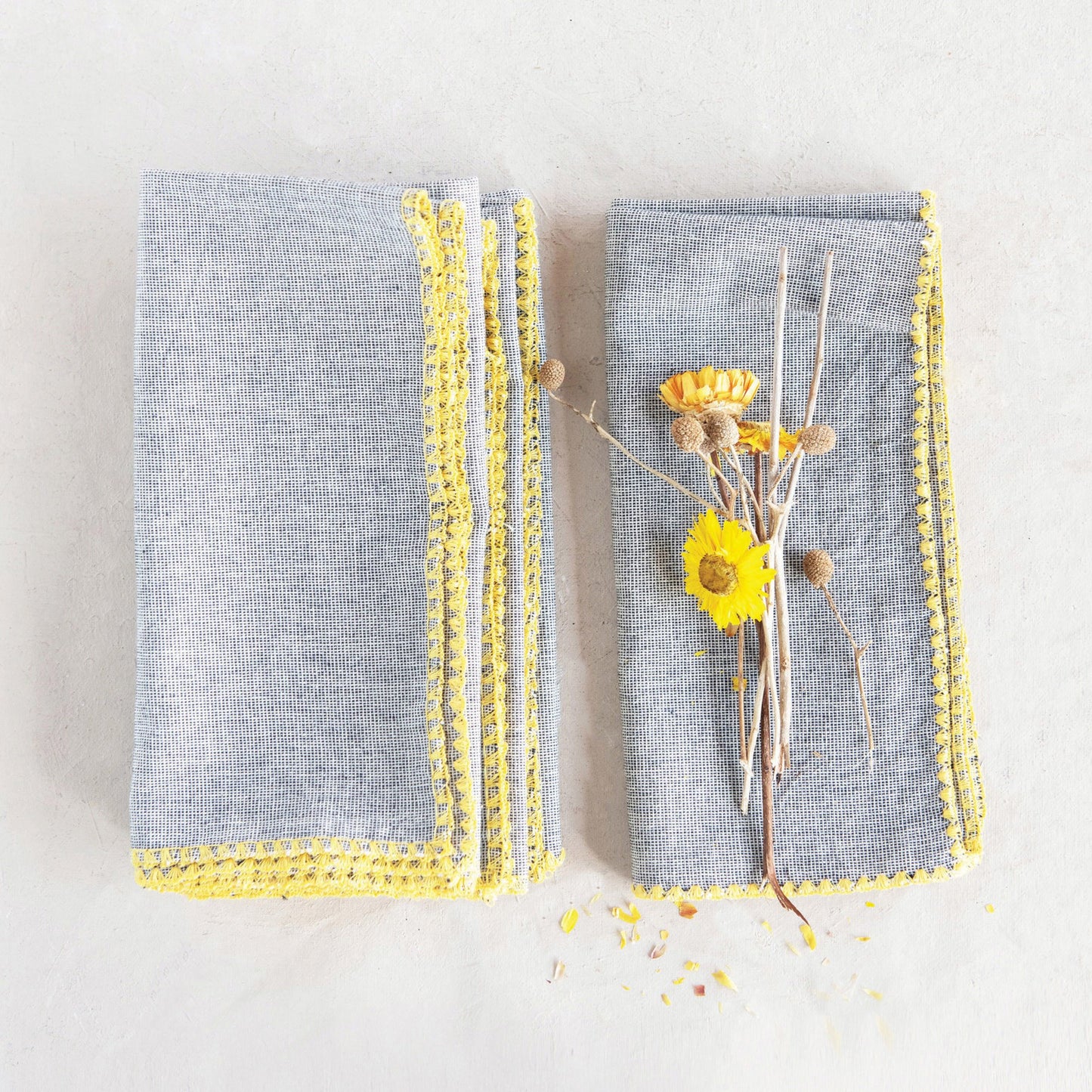 Cotton Napkins with Embroidered Edge Set of 4