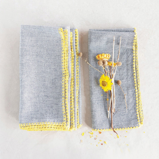 Cotton Napkins with Embroidered Edge Set of 4