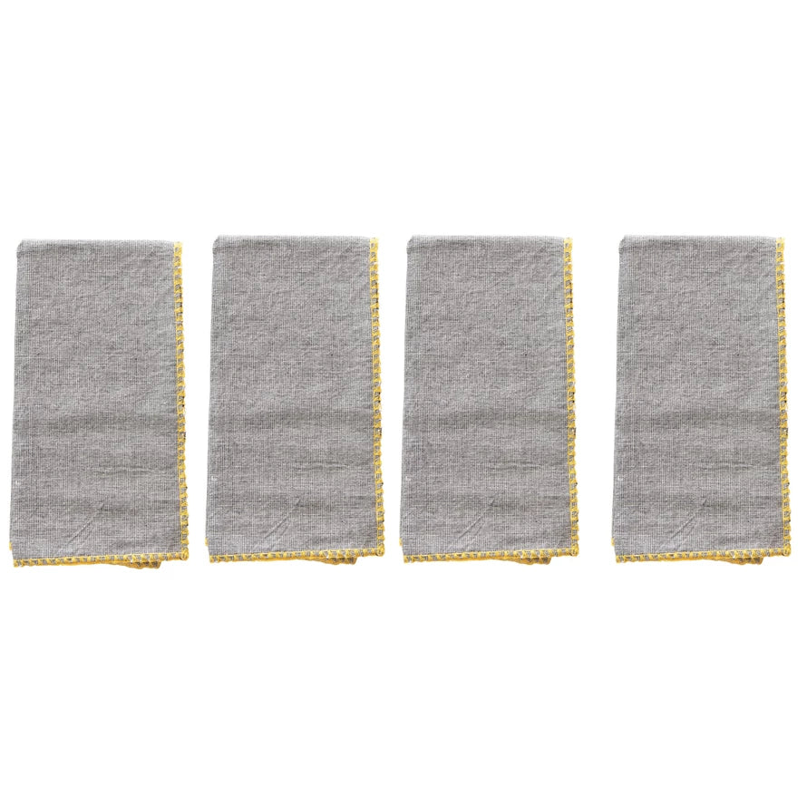 Cotton Napkins with Embroidered Edge Set of 4
