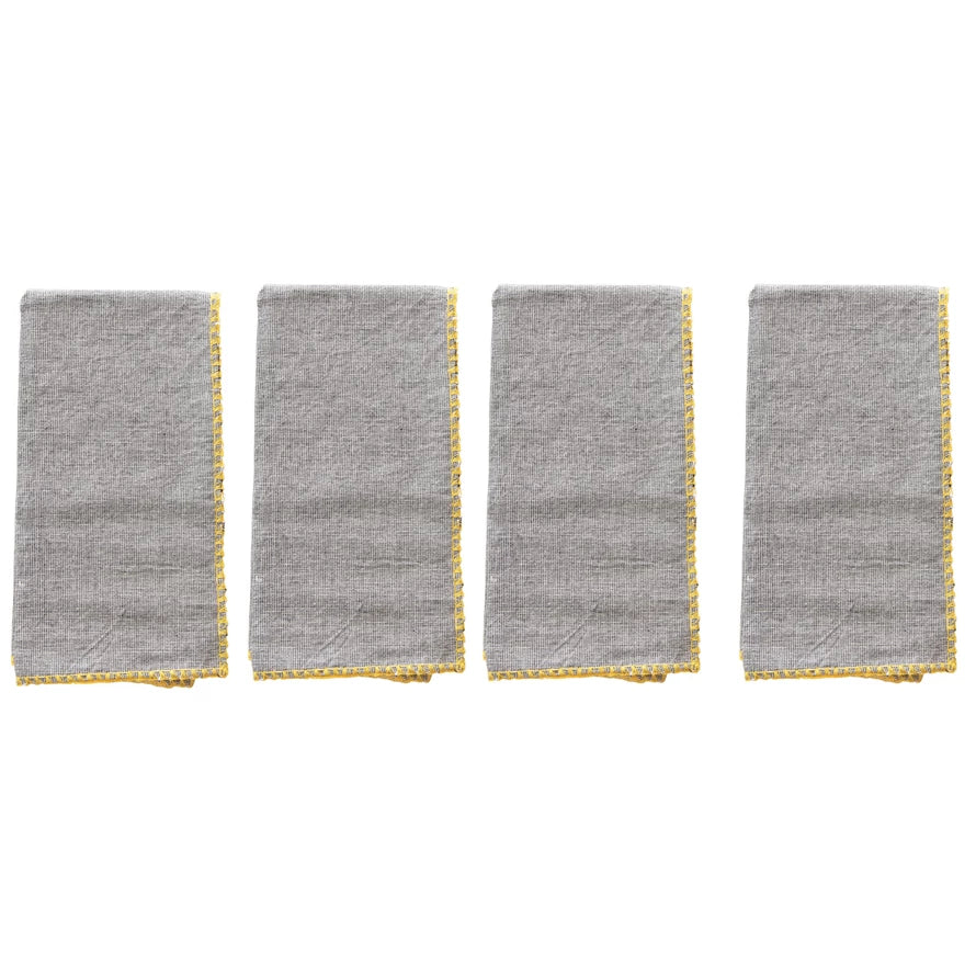 Cotton Napkins with Embroidered Edge Set of 4