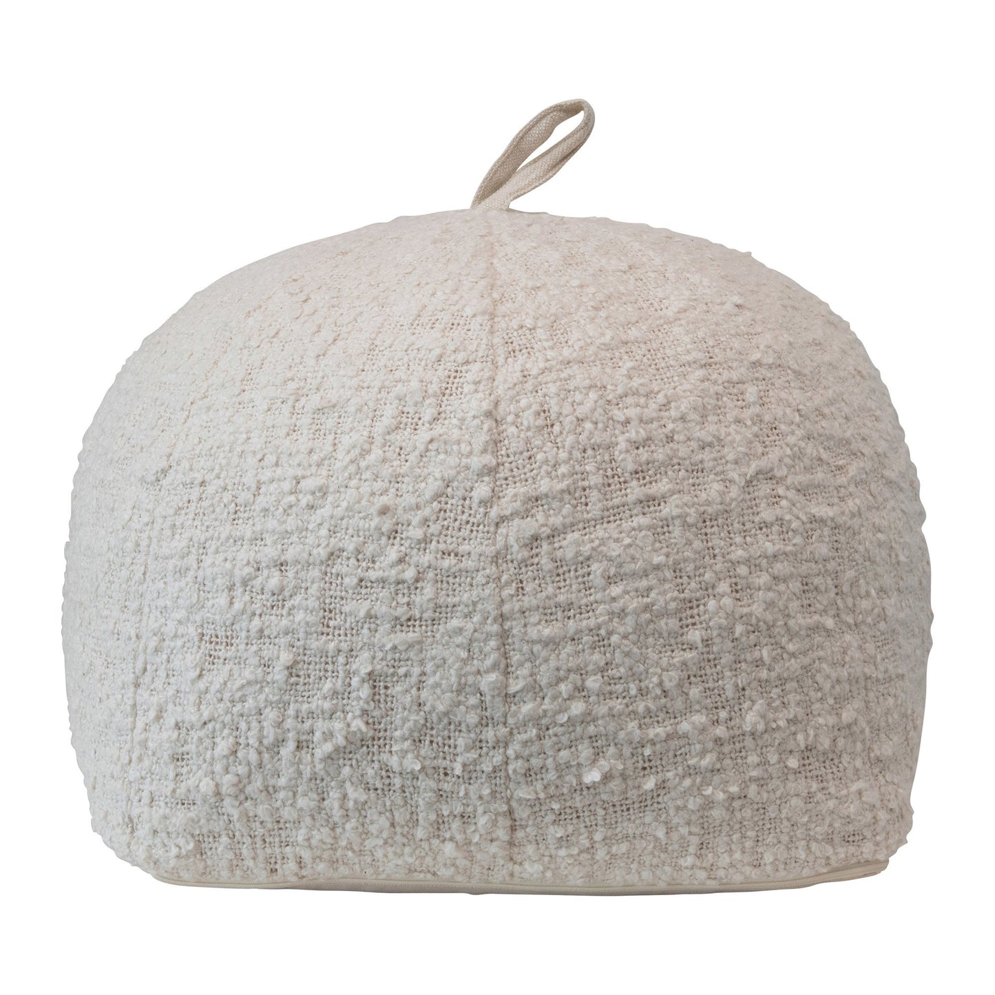 20" Cream Colored Woven Cotton Boucle Pouf with Handle