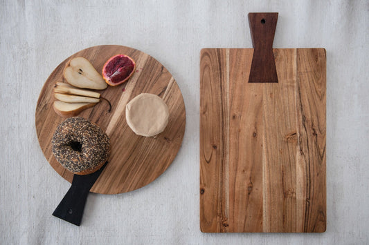 Acacia Wood Cutting Board with Black Handle