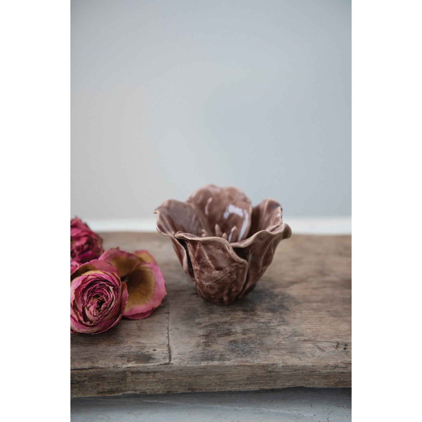 Handmade Stoneware Flower  Decor with Reactive Glaze