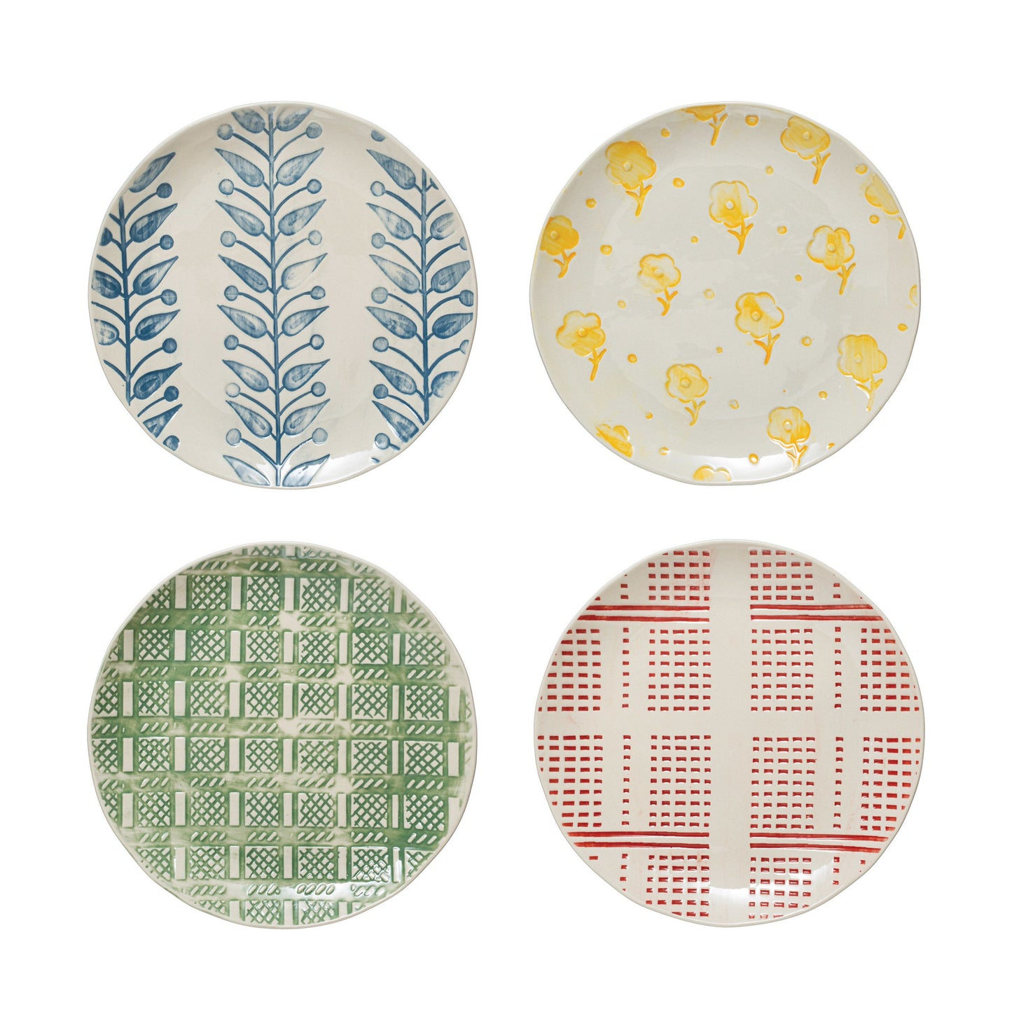 Hand-Painted Debossed Stoneware Plate