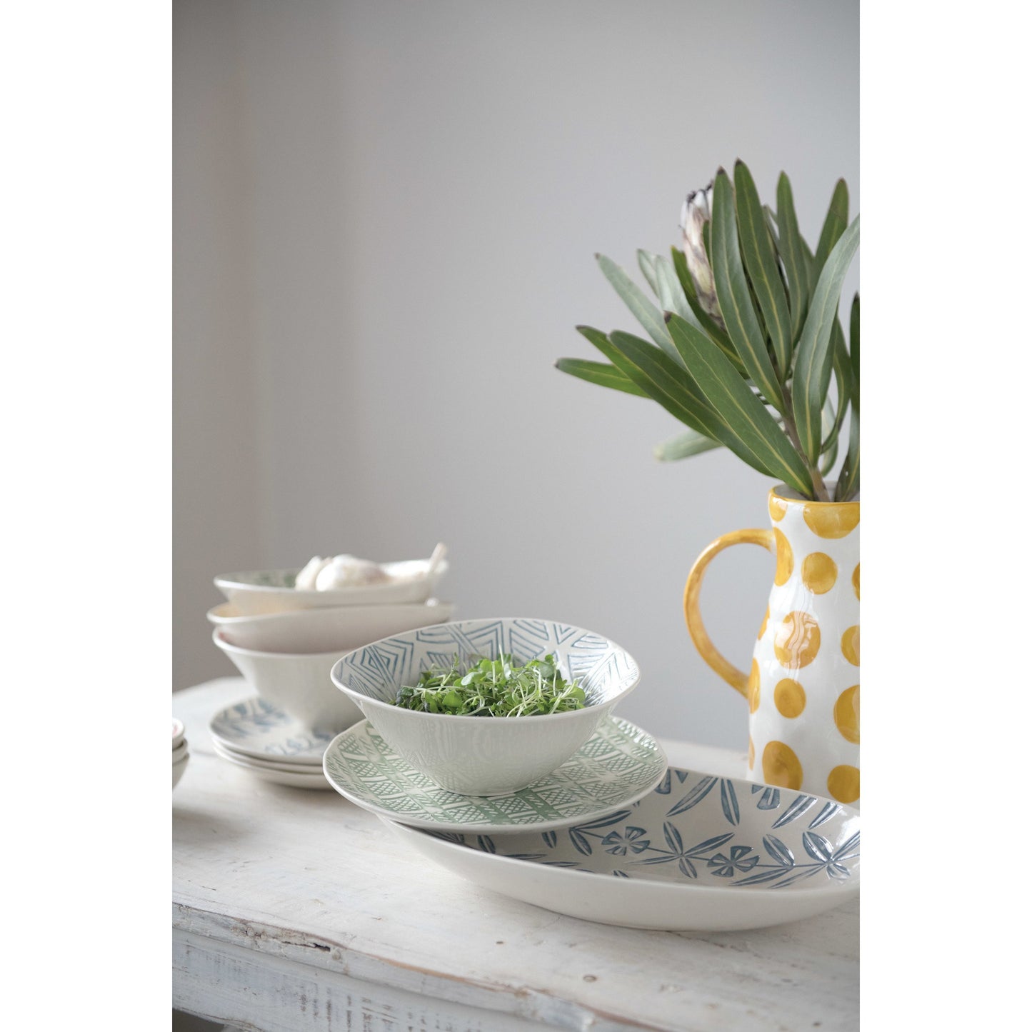 Hand-Painted Debossed Stoneware Plate