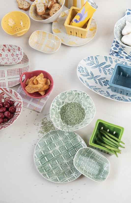 Hand-Painted Debossed Stoneware Plate