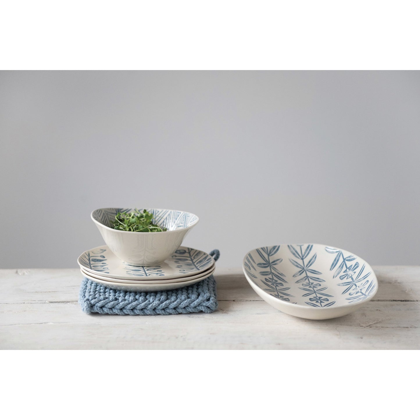 Hand-Painted Debossed Stoneware Plate