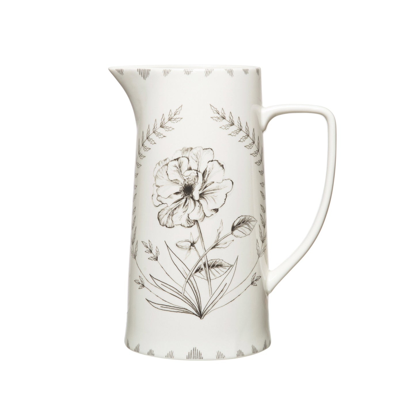 Stoneware Pitcher with Floral Image