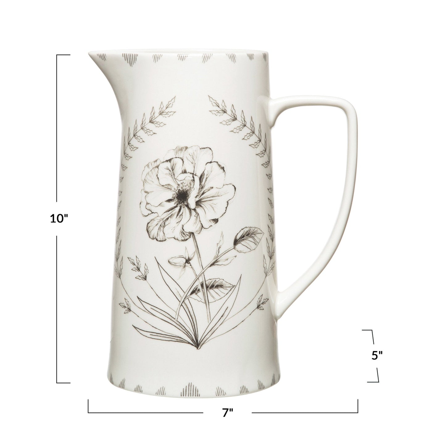Stoneware Pitcher with Floral Image