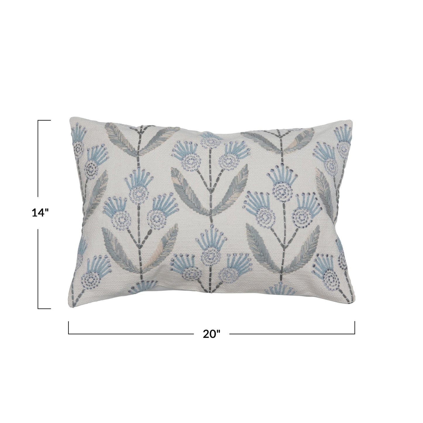 Cotton Lumbar Pillow with Floral Embroidery