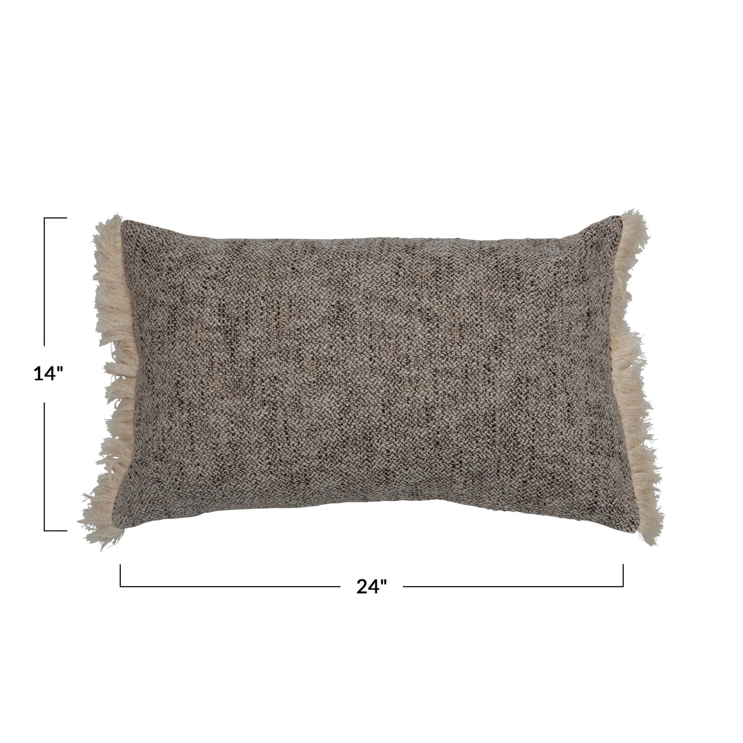 Cotton Lumbar Pillow with Chambray Back and Fringe