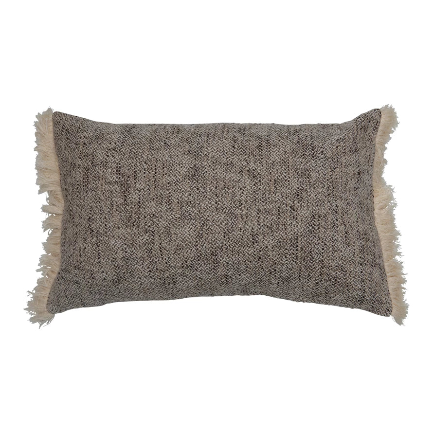 Cotton Lumbar Pillow with Chambray Back and Fringe