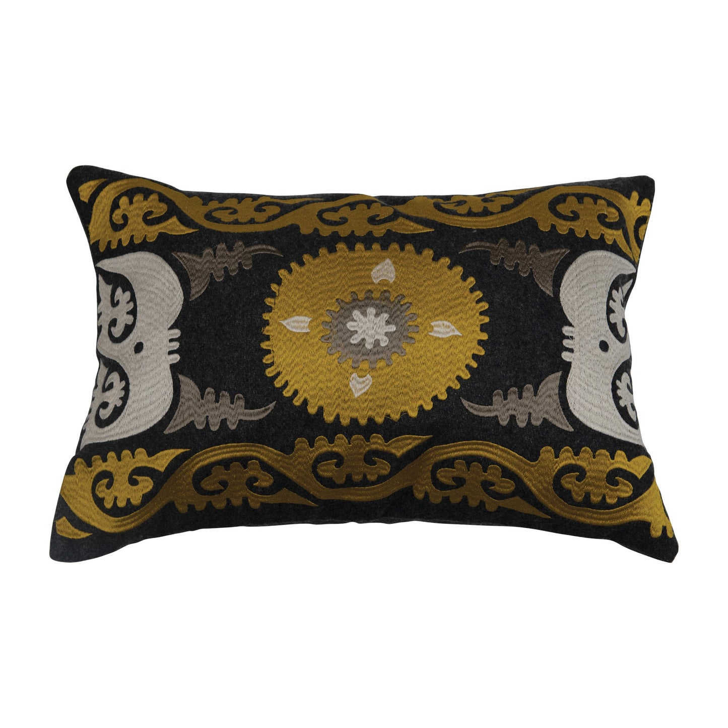20" Wool Blend Embroidered Lumbar Pillow