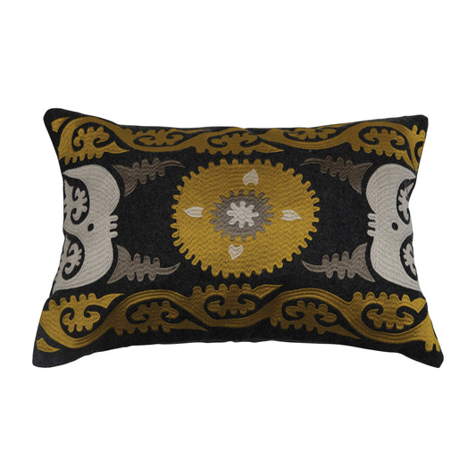 20" Wool Blend Embroidered Lumbar Pillow