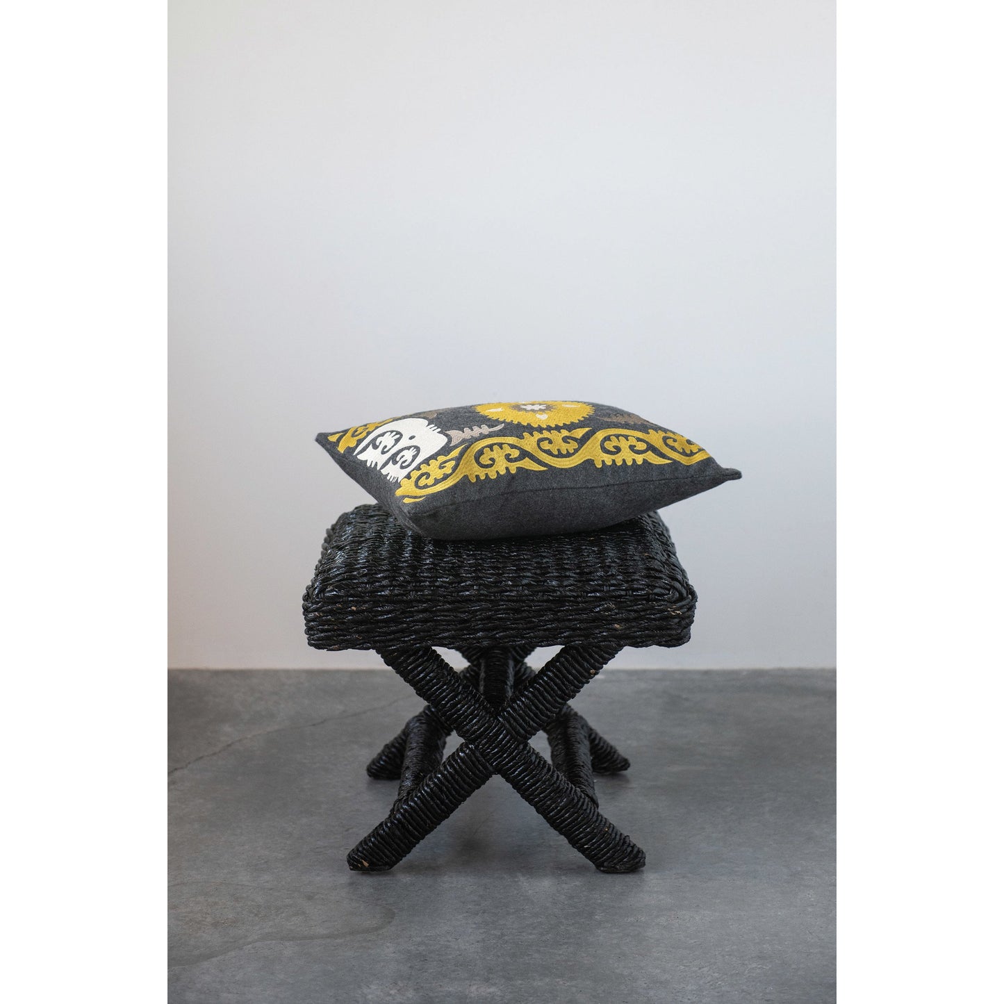 20" Wool Blend Embroidered Lumbar Pillow