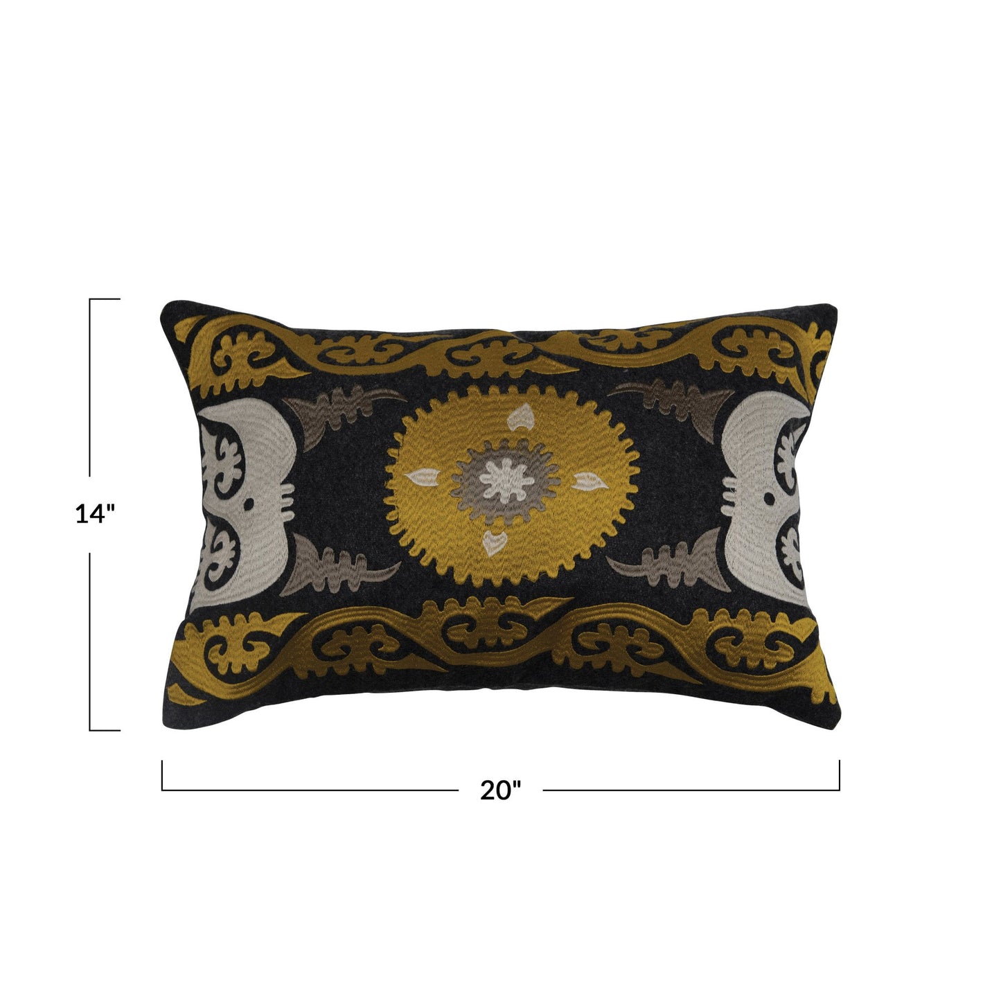 20" Wool Blend Embroidered Lumbar Pillow
