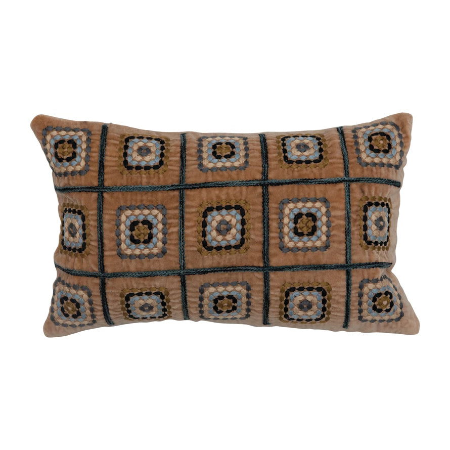 Cotton Velvet Embroidered Lumbar Pillow