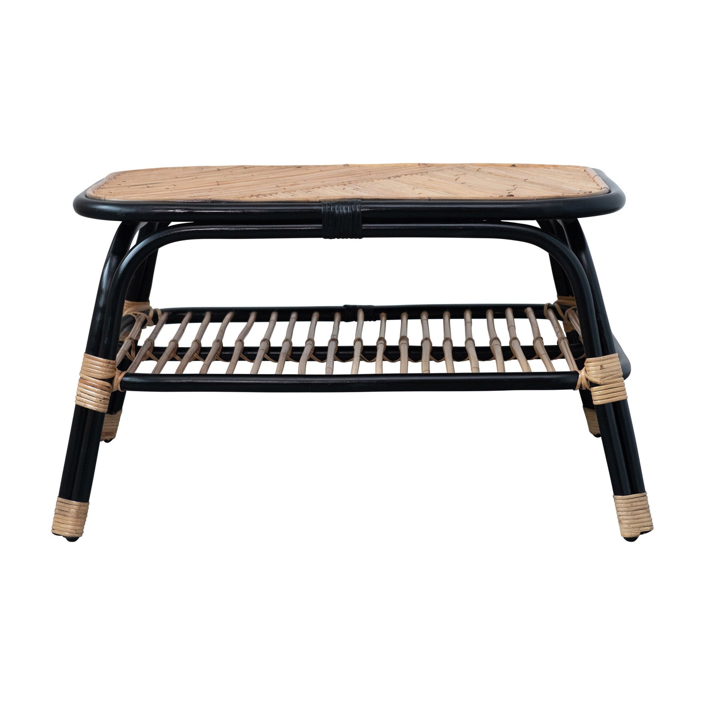 Hand-Woven Rattan Table with Shelf