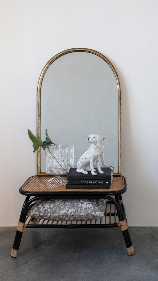Hand-Woven Rattan Table with Shelf