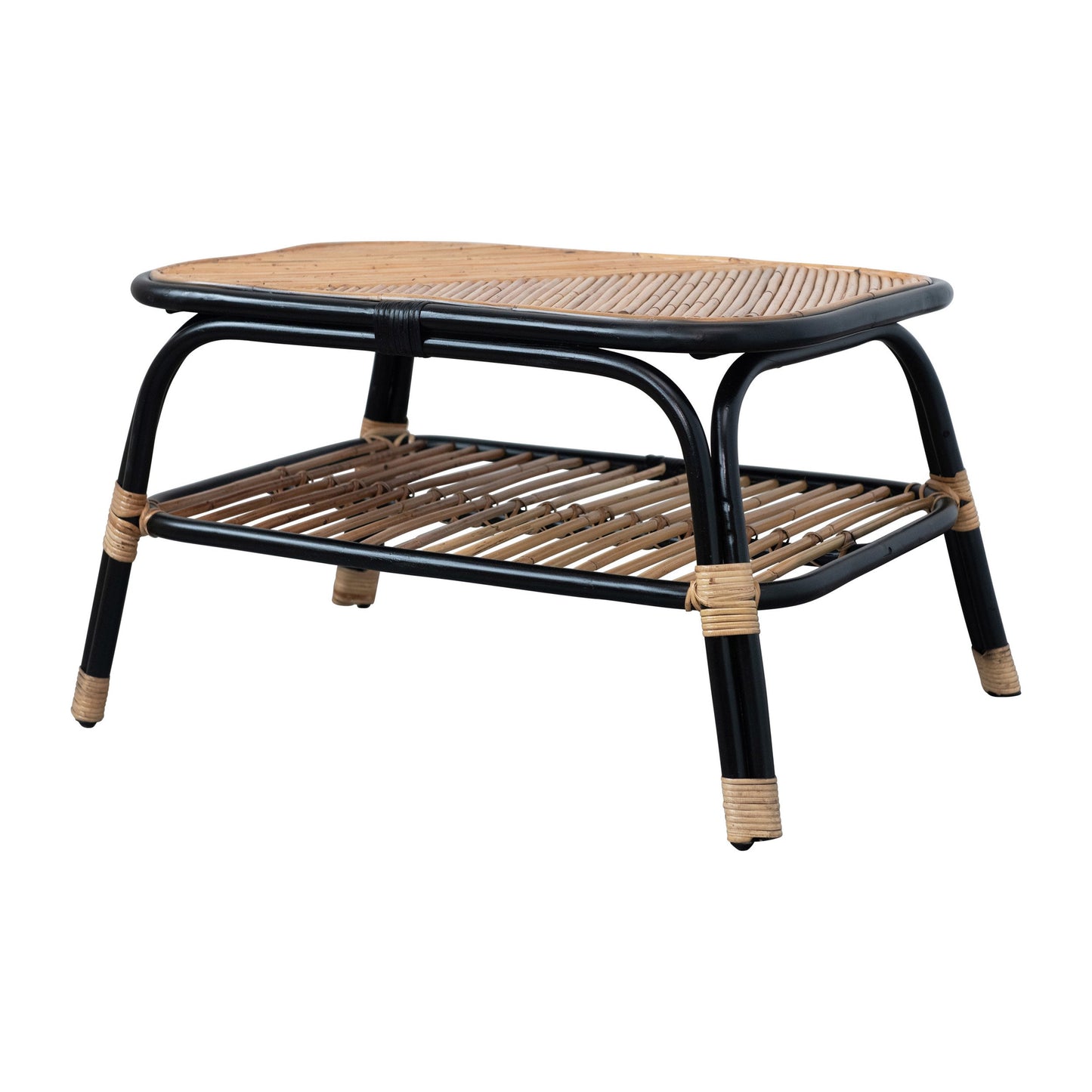 Hand-Woven Rattan Table with Shelf