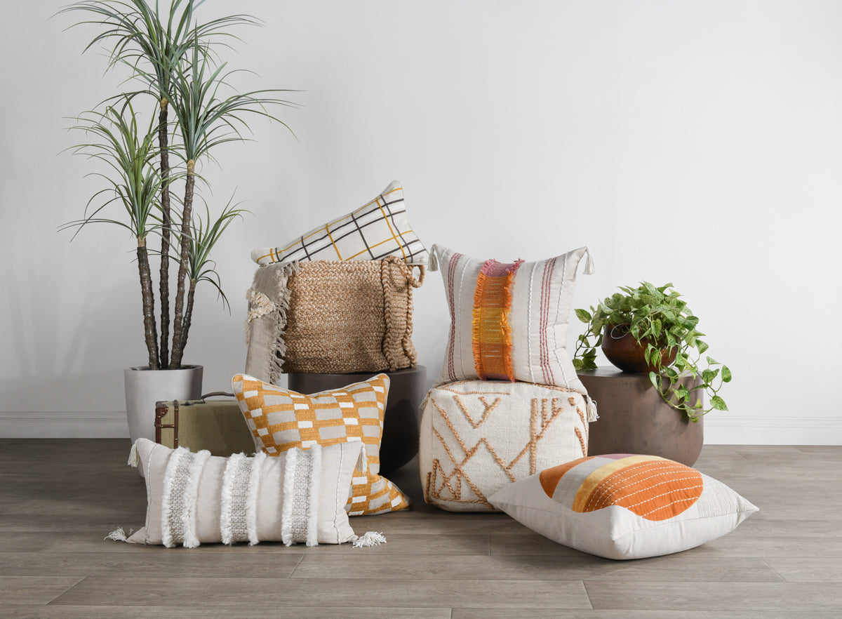 Sintra Ivory Natural Pouf  18x18x14