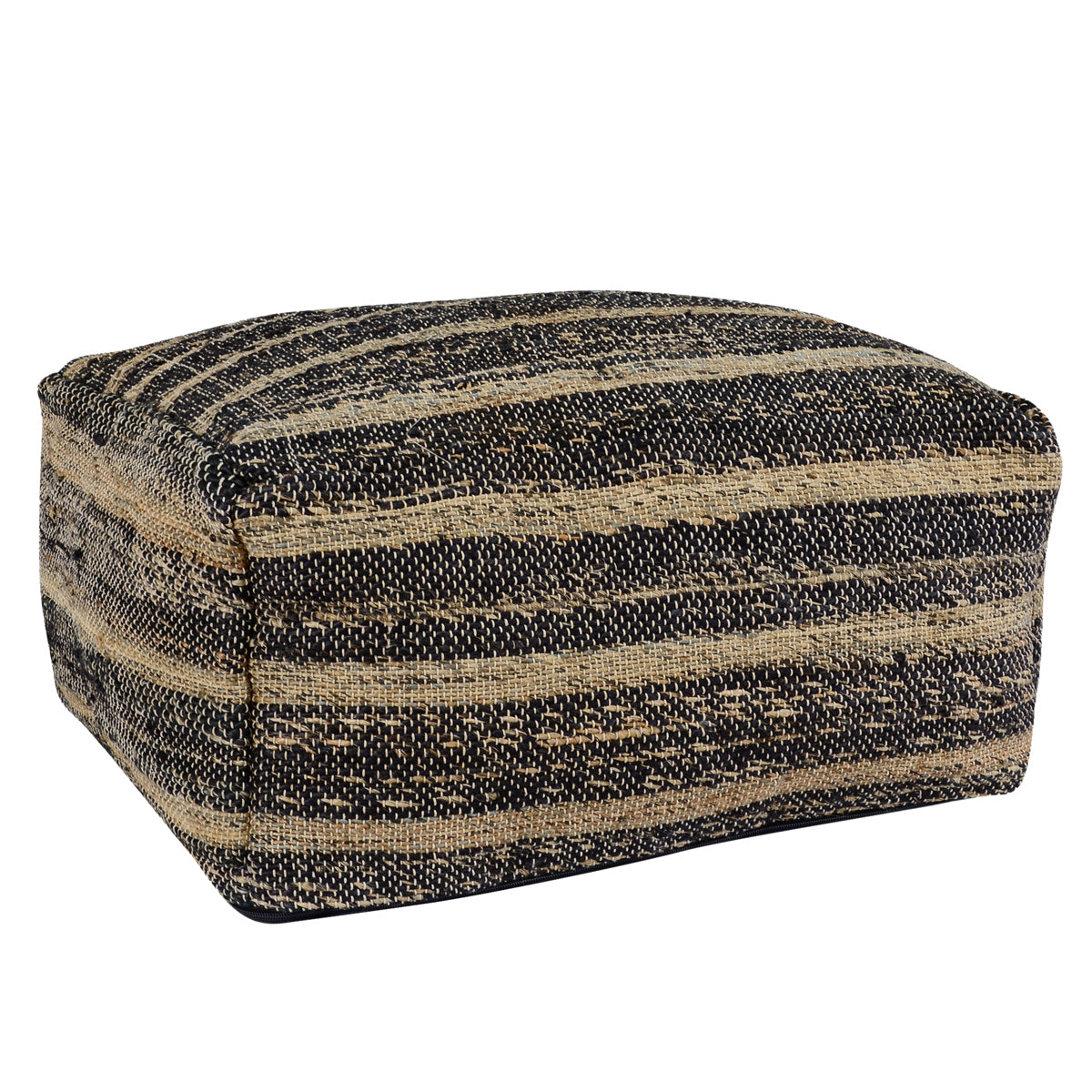 Zane Black Natural Pouf 24x24x12