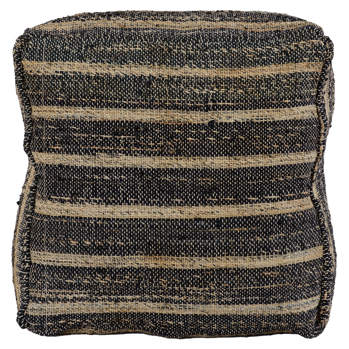 Zane Black Natural Pouf 24x24x12
