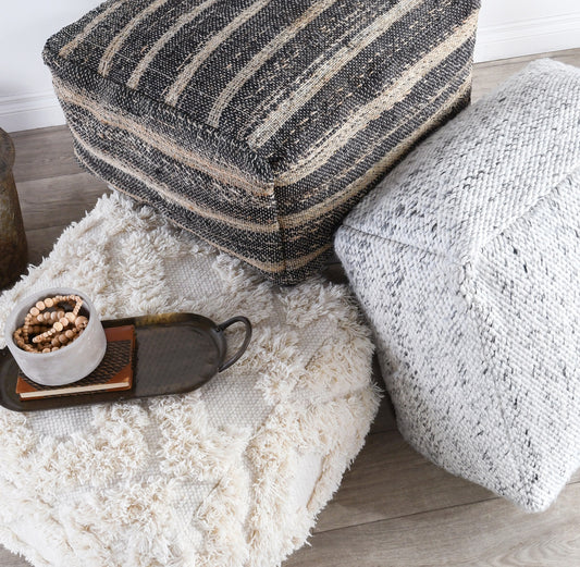 Zane Black Natural Pouf 24x24x12
