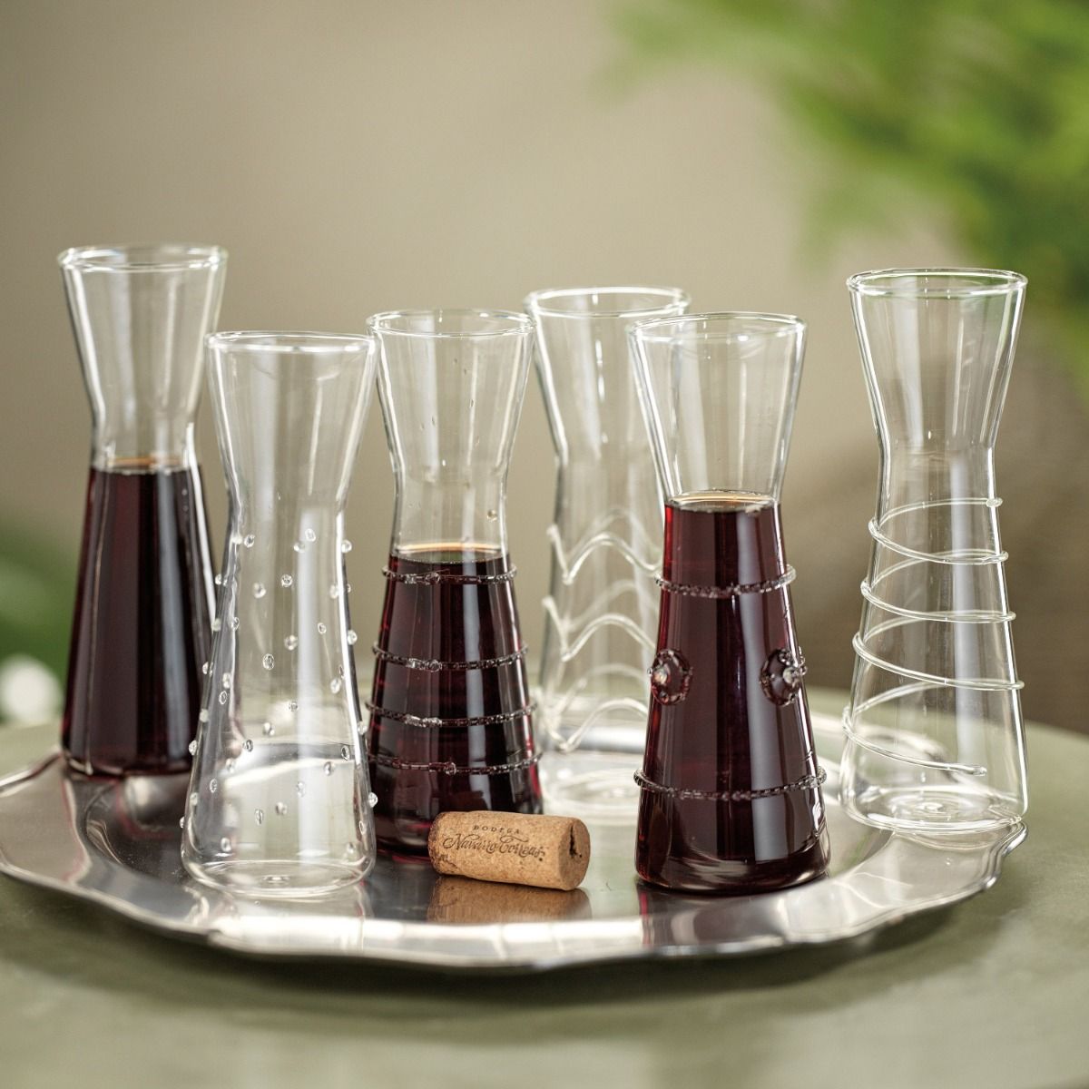 Six Assorted Design Individual Carafes Set
